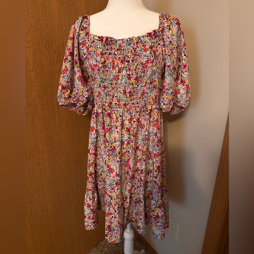 Floral Smocked Dress with Puff Sleeves- Large- Worn once